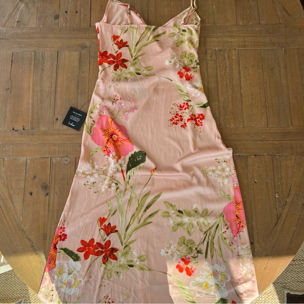 Lulu’s remarkable entrance petal pink floral satin midi slip dress large nwt - Picture 6 of 11